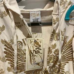 YTK Old Skool Metallic Gold Graphics Zip-Up Hoodie, Cream - Size 1X